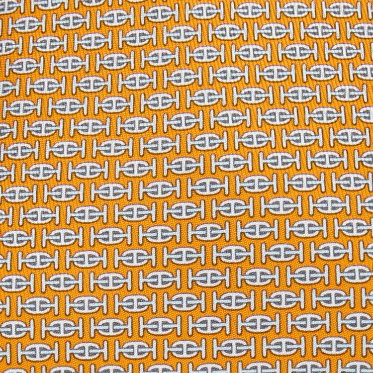 مملوكة مسبقًا Hermès Orange H Au Maillon Printed Silk Skinny Tie