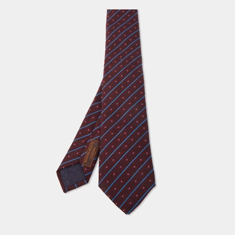 Pre Owned Hermès Burgundy Fleurs En Club Silk & Wool Jacquard Slim Tie