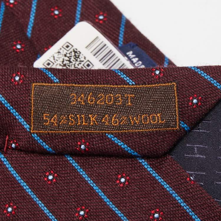 Pre Owned Hermès Burgundy Fleurs En Club Silk & Wool Jacquard Slim Tie