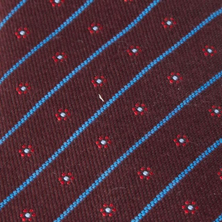 Pre Owned Hermès Burgundy Fleurs En Club Silk & Wool Jacquard Slim Tie