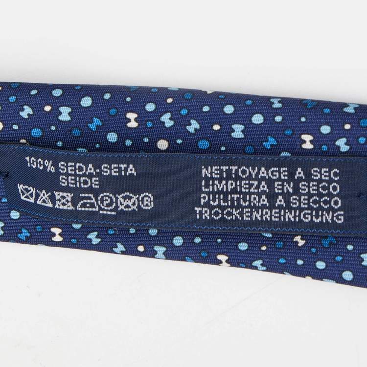 Pre Owned Hermès  Navy Blue 7 Bubble H Printed Silk Skinny Tie