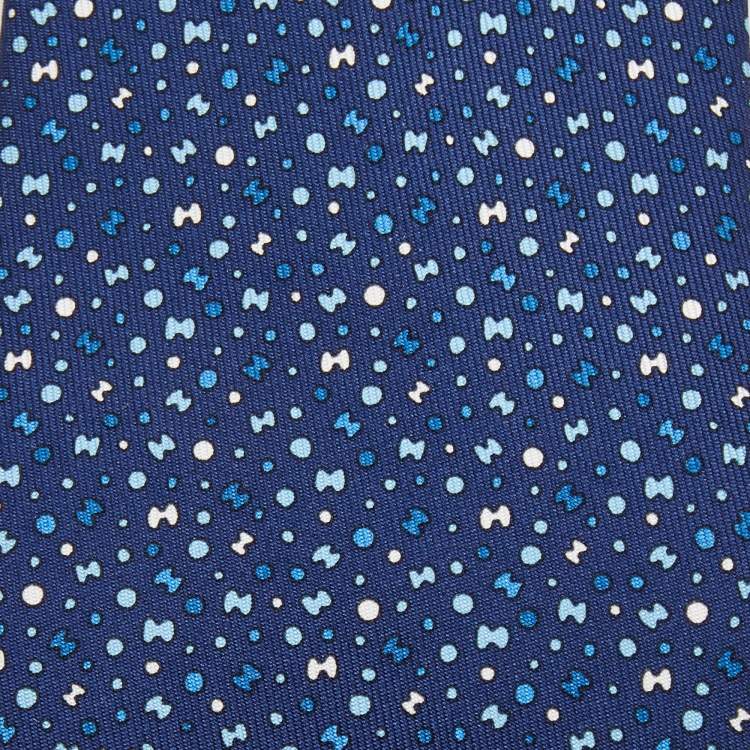 Pre Owned Hermès  Navy Blue 7 Bubble H Printed Silk Skinny Tie