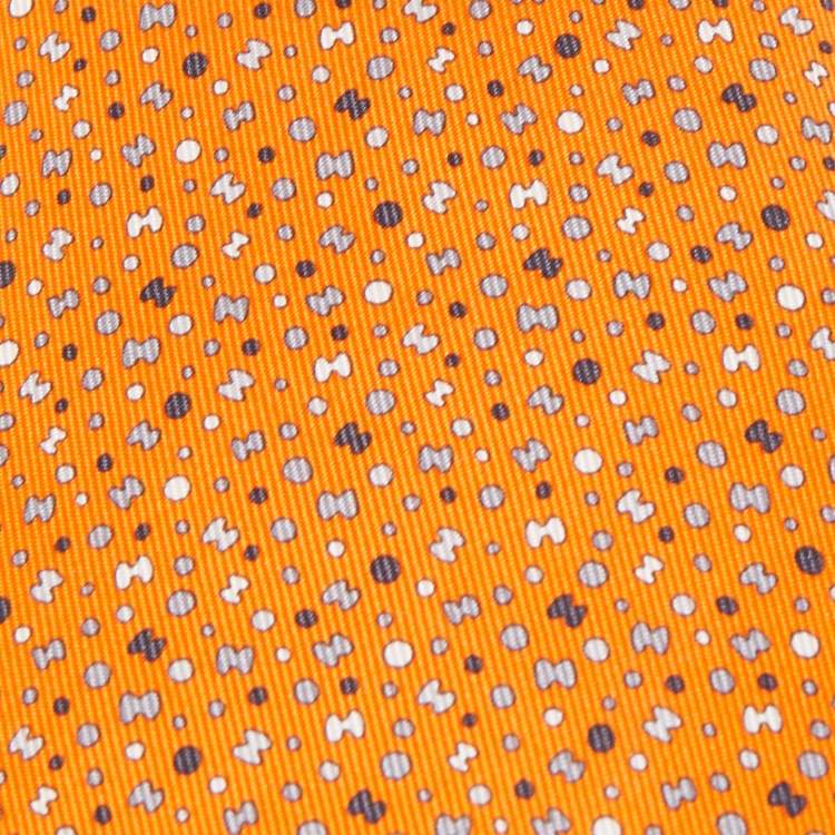 Pre Owned Hermes Orange 7 Bubble H Printed Silk Slim Tie