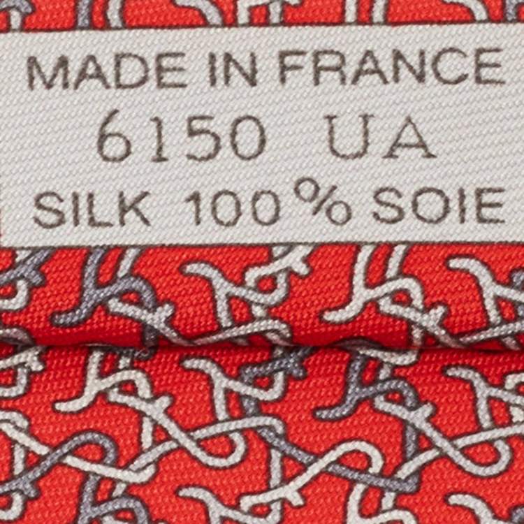 Pre Owned Hermès Red 7 Chevrophile Printed Silk Slim Tie