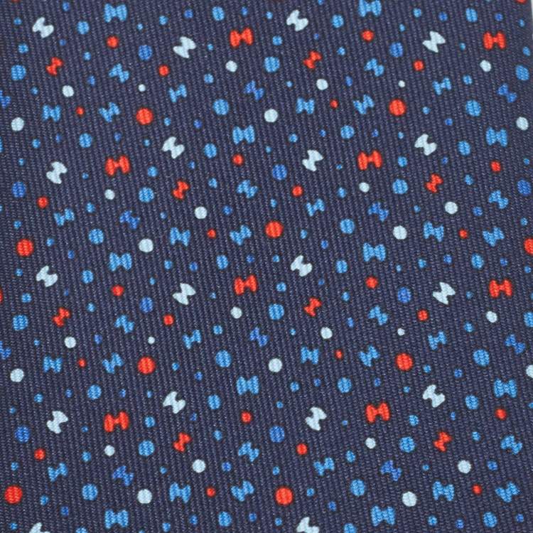مملوكة مسبقًا Hermès Navy Blue 7 Bubble H Printed Silk Slim Tie 