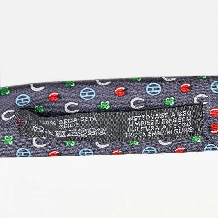 Pre Owned Hermès  Grey Job Interview Printed Silk Slim Tie