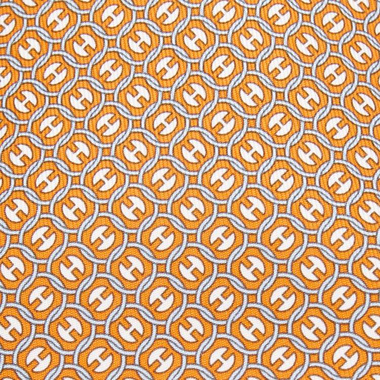 Herm s Orange 7 La Roue Tourne Printed Silk Slim Tie Hermes TLC