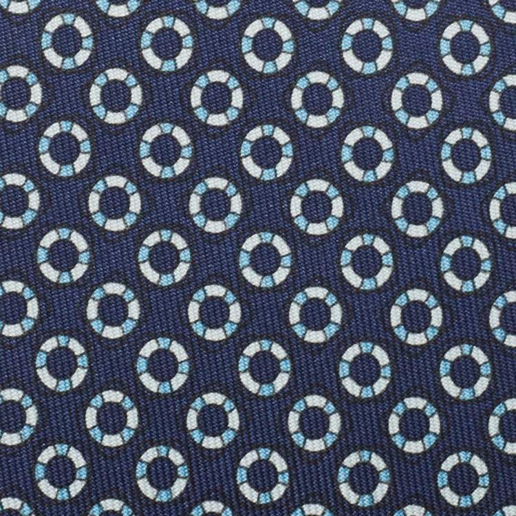 Pre Owned Hermès Navy Blue J'Ai Touche Pompon Printed Silk Slim Tie