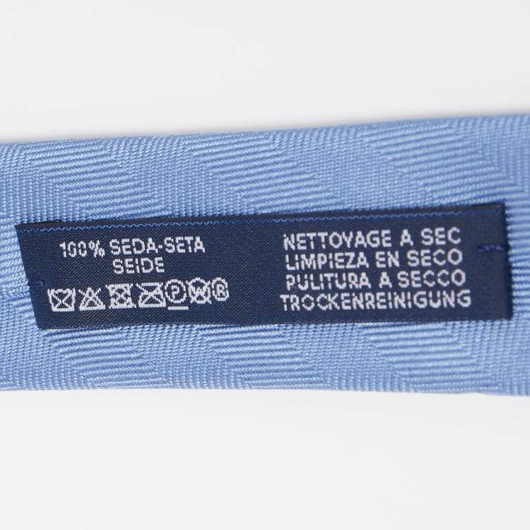 Pre Owned Hermes Blue 7 Chevron Recto Verso Silk Slim Tie