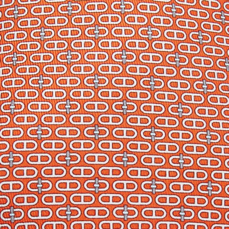 Pre Owned Hermès  Orange Glenan Printed Silk Skinny Tie
