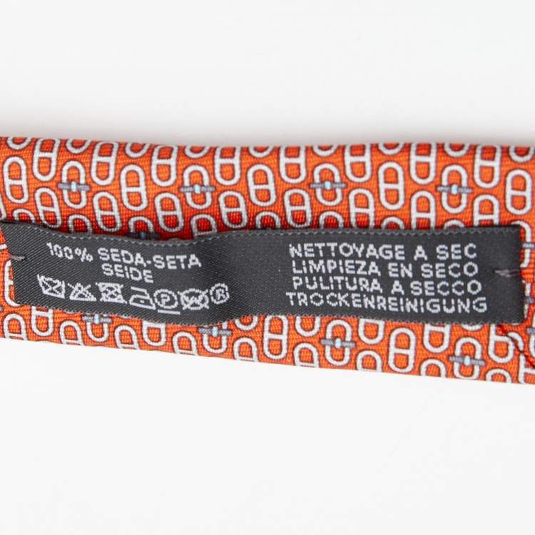 Pre Owned Hermès  Orange Glenan Printed Silk Skinny Tie