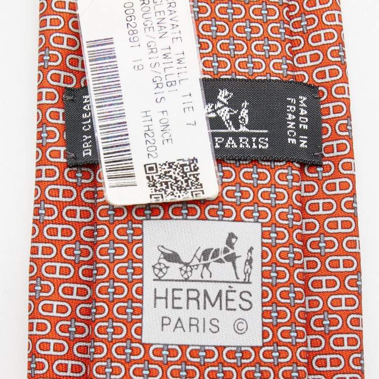 Pre Owned Hermès  Orange Glenan Printed Silk Skinny Tie