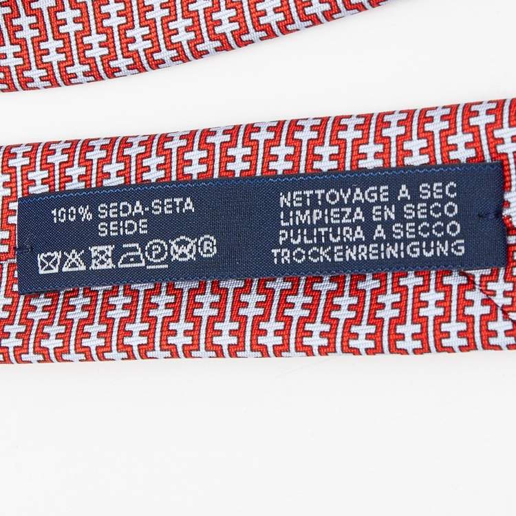 Pre Owned Hermès Rd H Ligne Printed Silk Slim Tie