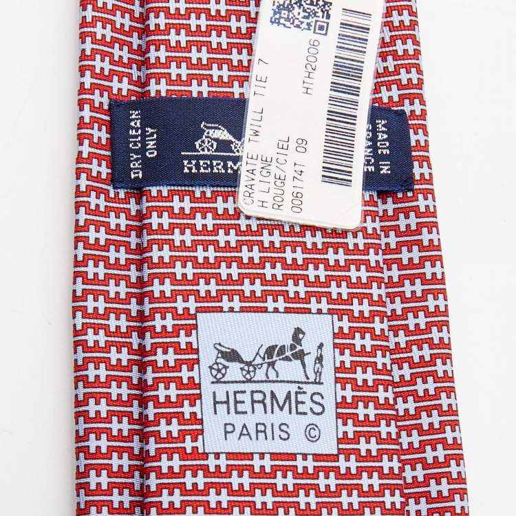 Pre Owned Hermès Rd H Ligne Printed Silk Slim Tie