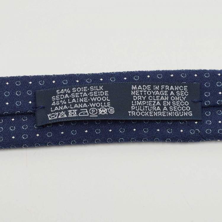 مملوك�ة مسبقًا Hermes Navy Blue Cercles Et Pois Silk & Wool Jacquard Slim Tie