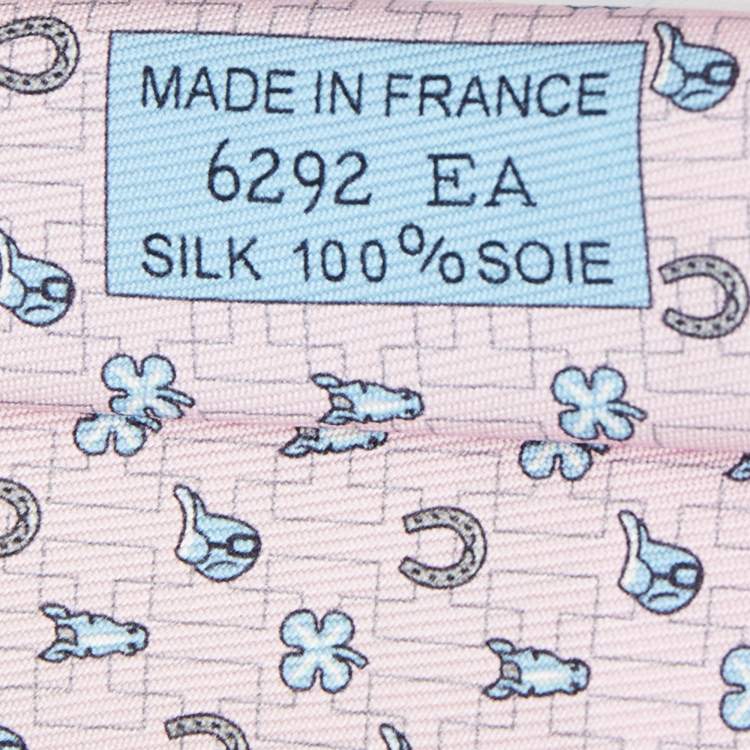 Pre Owned Hermès Pink Luck Printed Silk Slim Tie