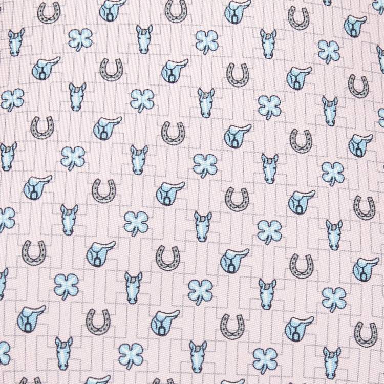 Pre Owned Hermès Pink Luck Printed Silk Slim Tie