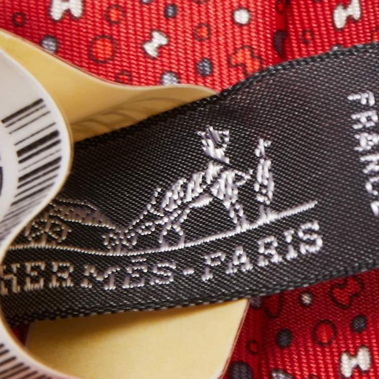 Pre Owned Hermès Red 7 Bubble H Printed Silk Slim Tie