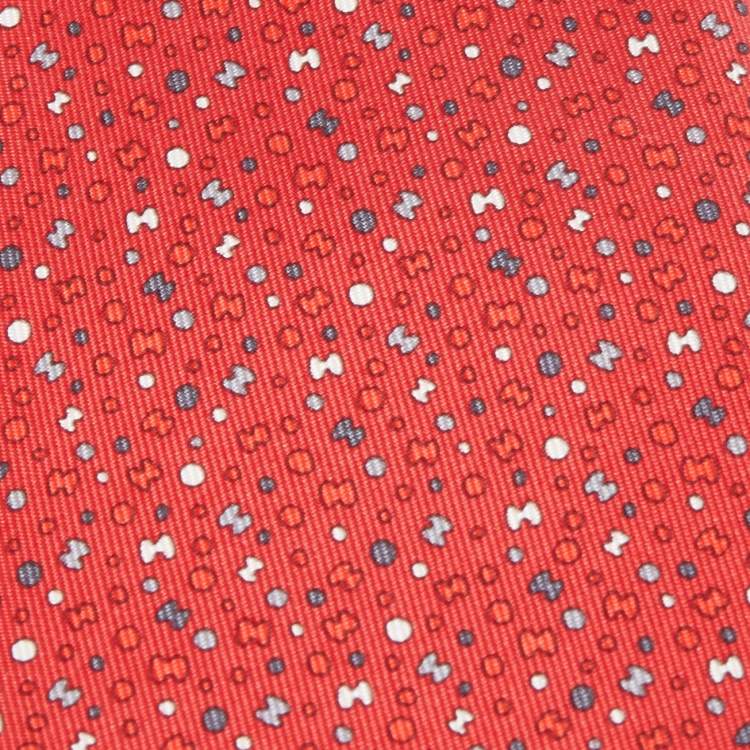 Pre Owned Hermès Red 7 Bubble H Printed Silk Slim Tie