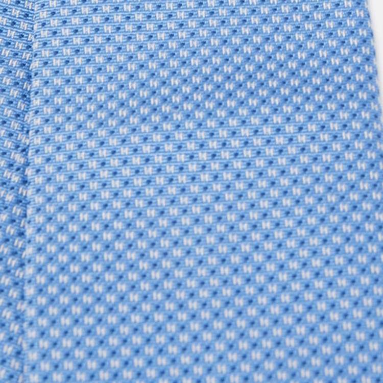 Pre Owned Hermes Blue Mega Chariot Silk Jacquard Slim Tie