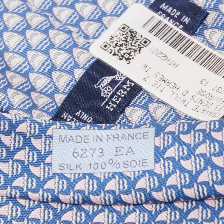 Pre Owned Hermès Blue Les Dents d'Hermes Twillbi Printed Silk Slim Tie