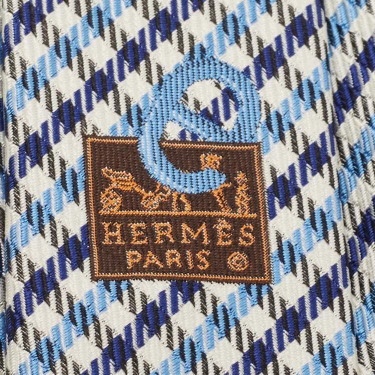 Pre Owned Hermès Blue English Boy Silk Jacquard Slim Tie