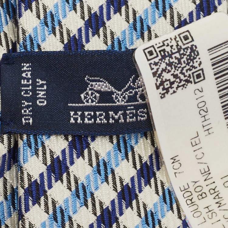 Pre Owned Hermès Blue English Boy Silk Jacquard Slim Tie