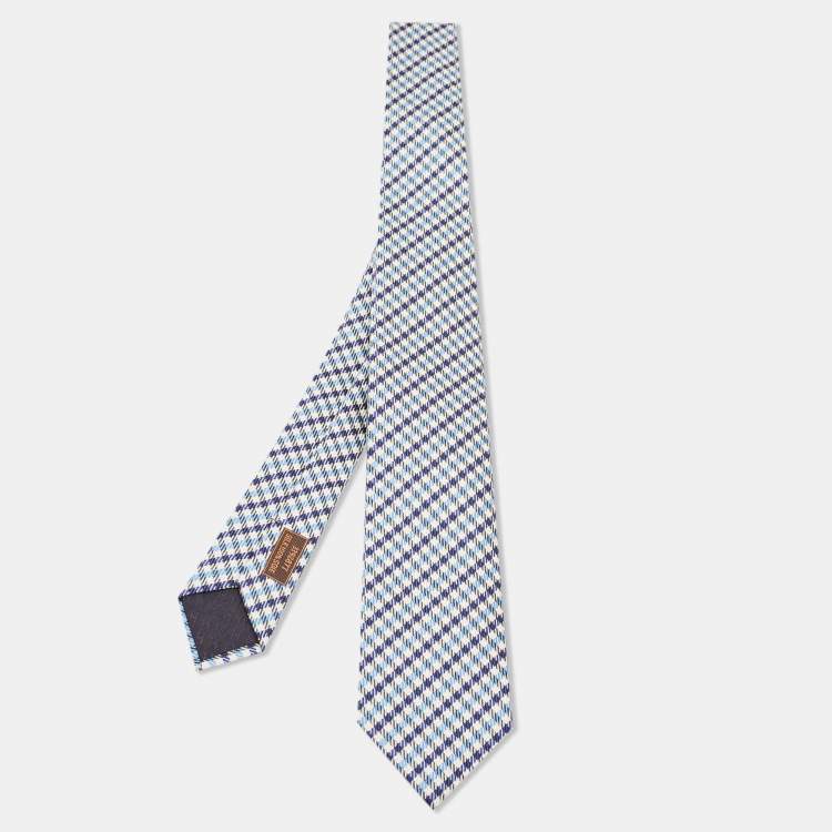 Pre Owned Hermès Blue English Boy Silk Jacquard Slim Tie
