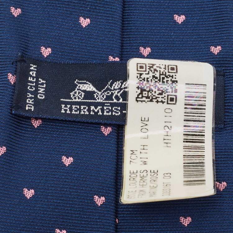 Pre Owned Hermès Navy Blue From Hermes With Love Silk jacquard Slim Tie