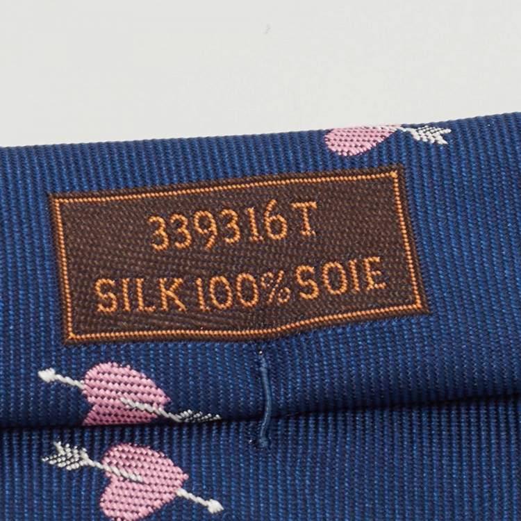 Pre Owned Hermès Navy Blue From Hermes With Love Silk jacquard Slim Tie