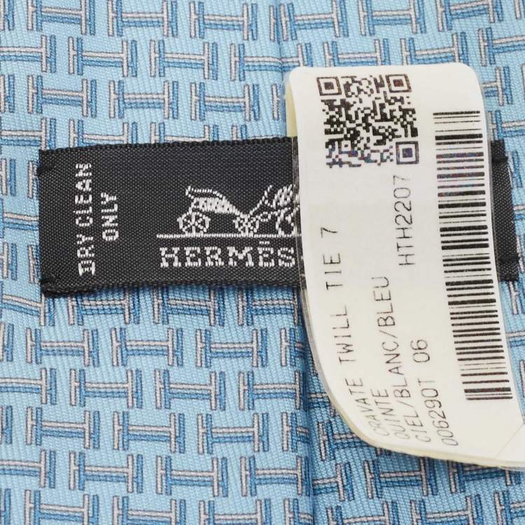 Pre Owned Hermès Light Blue H Quinte Printed Silk Slim Tie