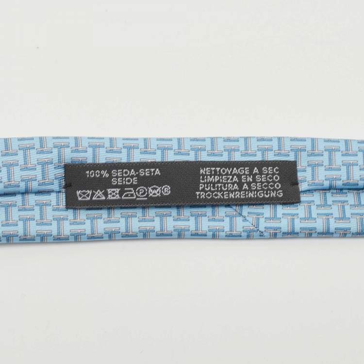 Pre Owned Hermès Light Blue H Quinte Printed Silk Slim Tie