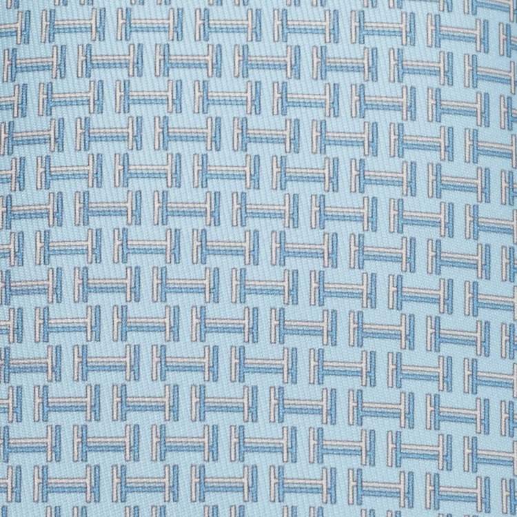 Pre Owned Hermès Light Blue H Quinte Printed Silk Slim Tie