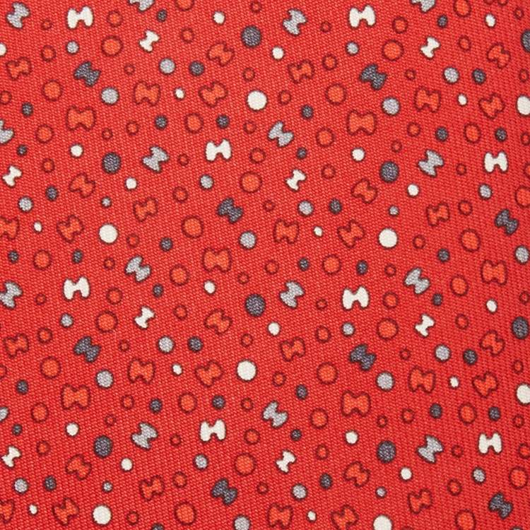 Pre Owned Hermès Red Bubble H Printed Silk Slim Tie