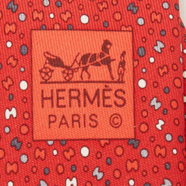 Pre Owned Hermès Red Bubble H Printed Silk Slim Tie
