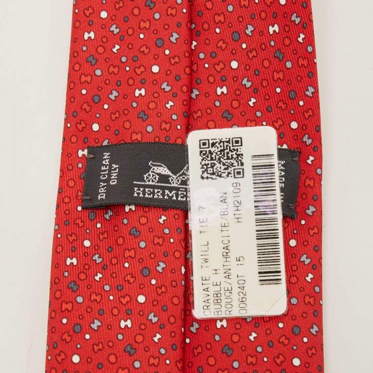 Pre Owned Hermès Red Bubble H Printed Silk Slim Tie