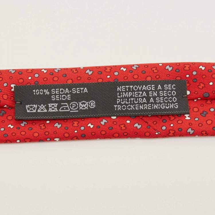 Pre Owned Hermès Red Bubble H Printed Silk Slim Tie