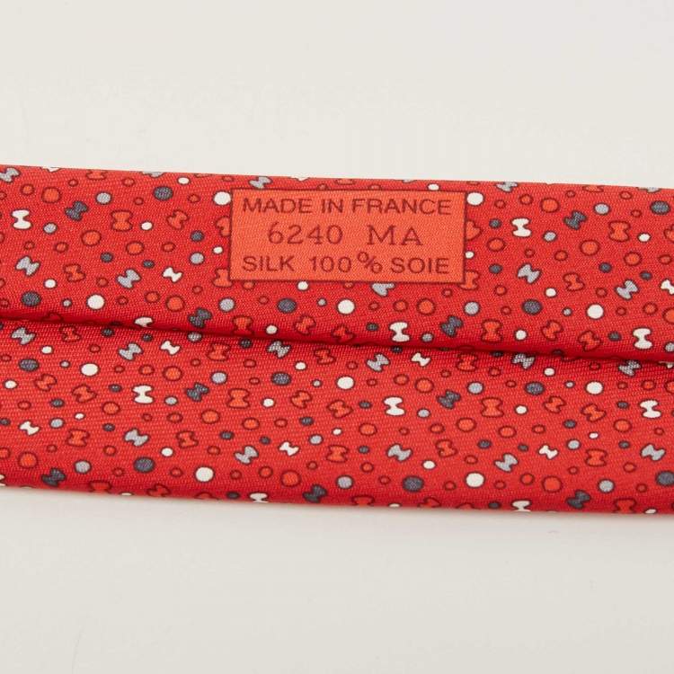 Pre Owned Hermès Red Bubble H Printed Silk Slim Tie
