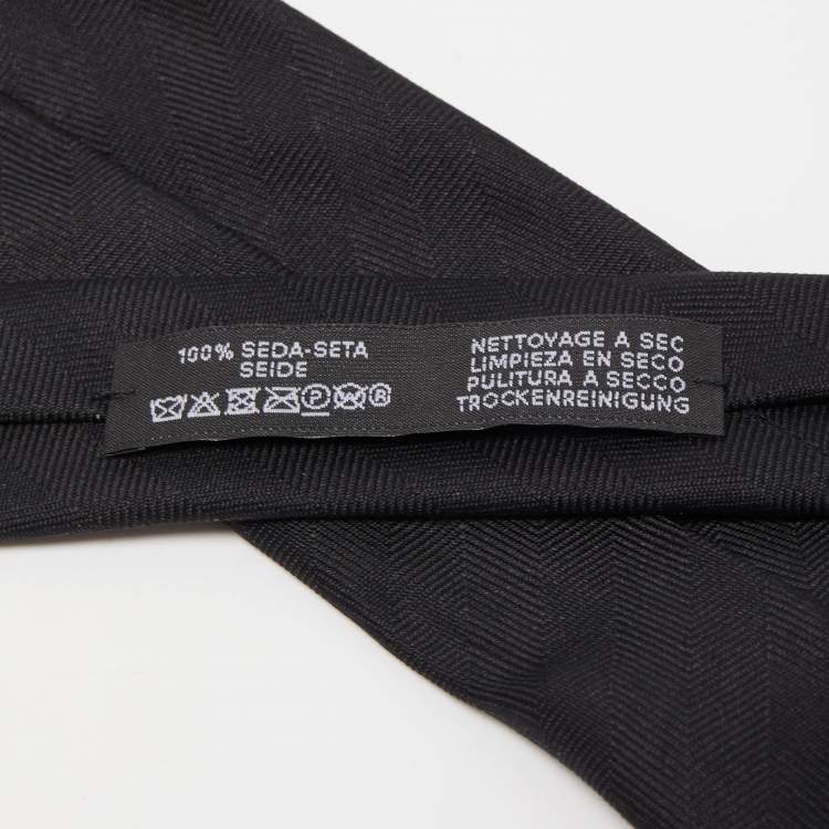 Pre Owned Hermès Black Chevron Recto Verso Silk Slim Tie