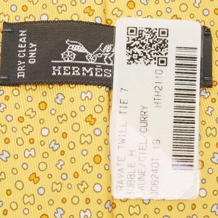 Pre Owned Hermes Yellow Bubble H Printed Silk Slim Tie
