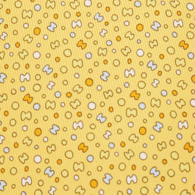 Pre Owned Hermes Yellow Bubble H Printed Silk Slim Tie