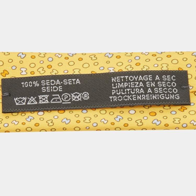 Pre Owned Hermes Yellow Bubble H Printed Silk Slim Tie
