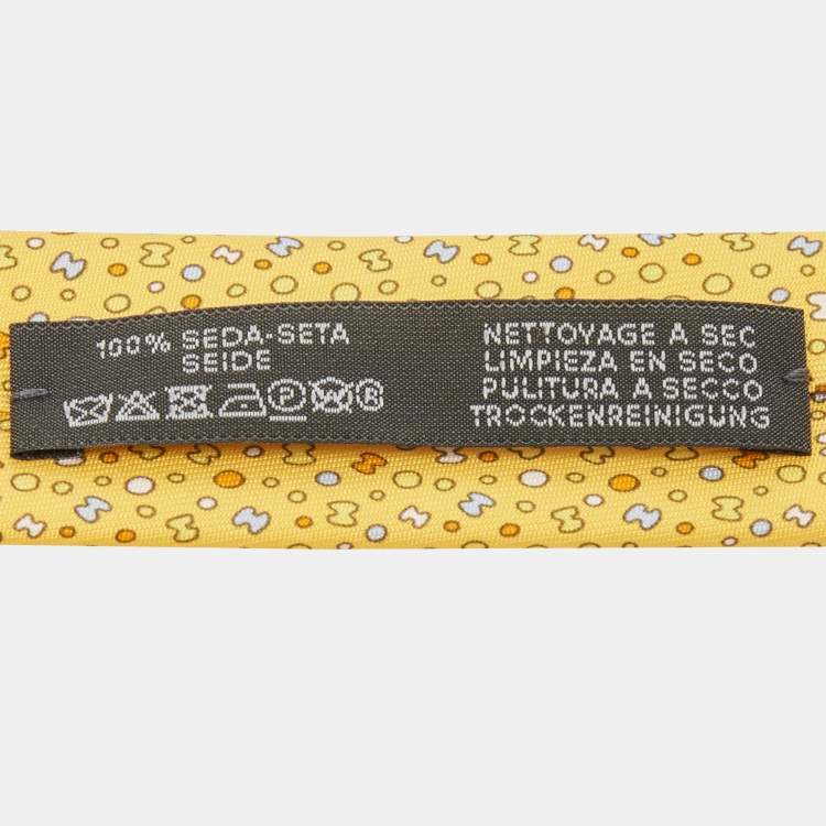 مملوكة مسبقًا Hermès Yellow Bubble H Printed Silk Slim Tie