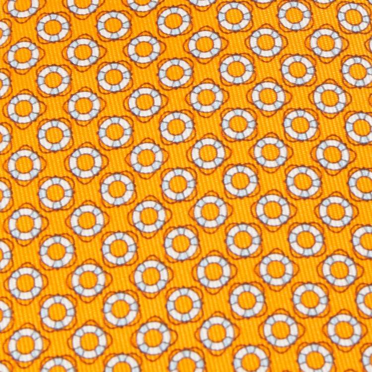 Pre Owned Hermès Orange J'Ai Touche Le Pompon Printed Silk Slim Tie