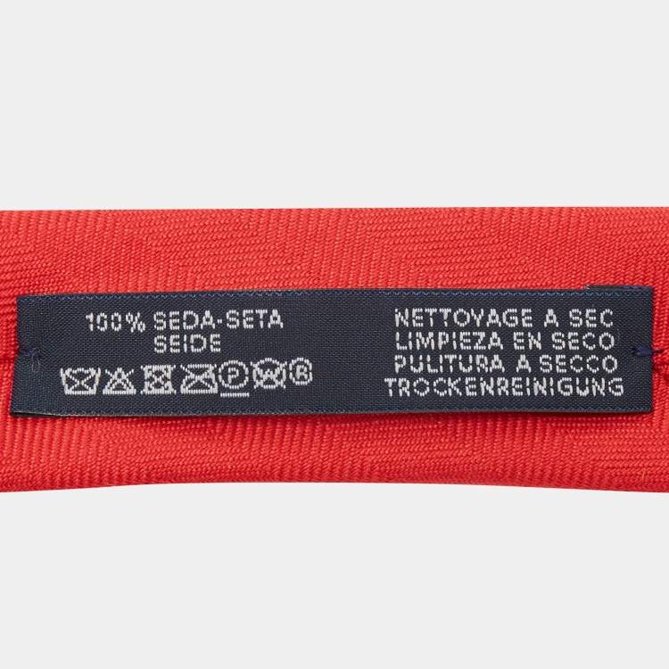 Pre Owned Hermès Red Chevron Recto Verso Silk Slim Tie