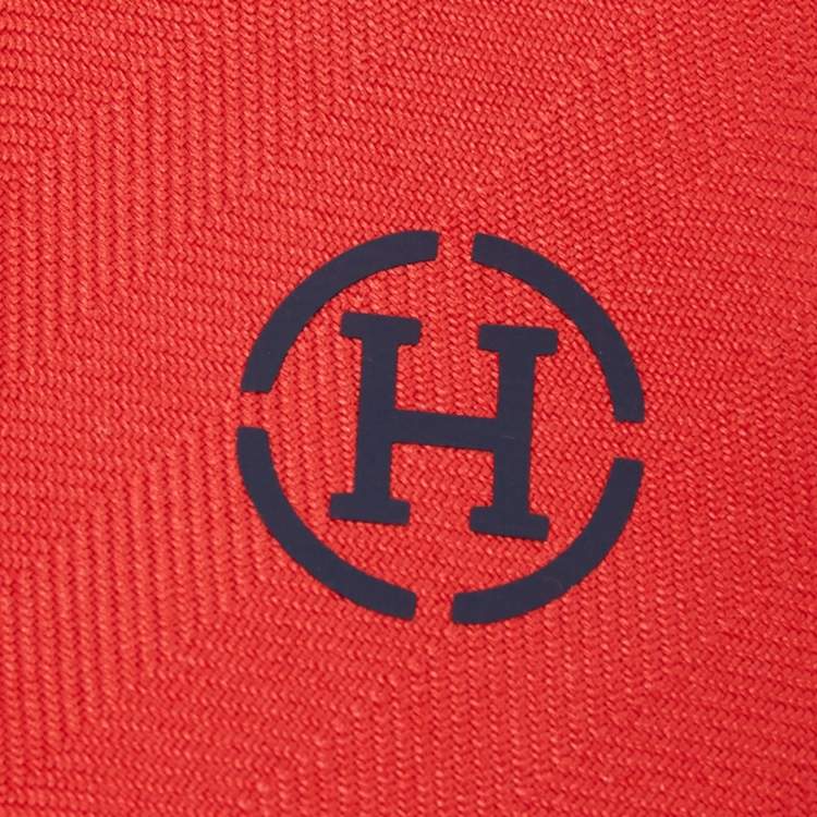 Pre Owned Hermès Red Chevron Recto Verso Silk Slim Tie