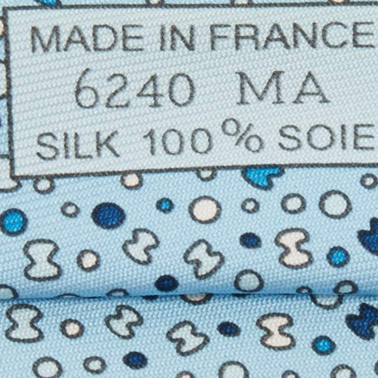 Pre Owned Hermes Blue Bubble H Printed Silk Slim Tie