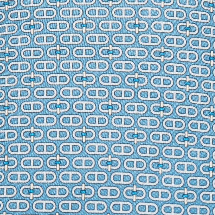 Pre Owned Hermès Blue 7 Glenan Twillbi Printed Silk Slim Tie