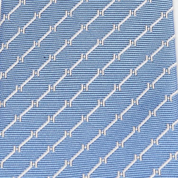مملوكة مسبقًا Hermès Blue H Quadrige Silk Jacquard Slim Tie