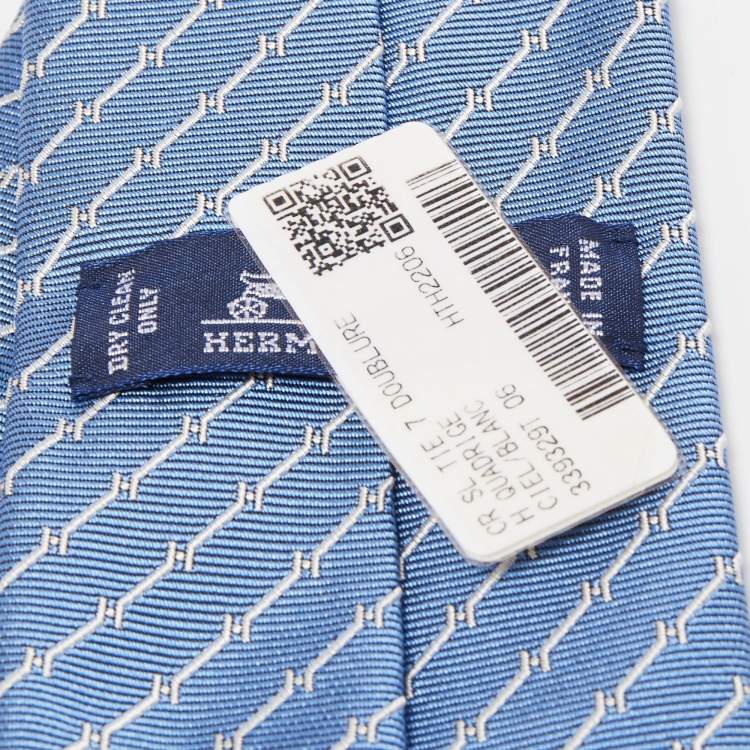 مملوكة مسبقًا Hermès Blue H Quadrige Silk Jacquard Slim Tie